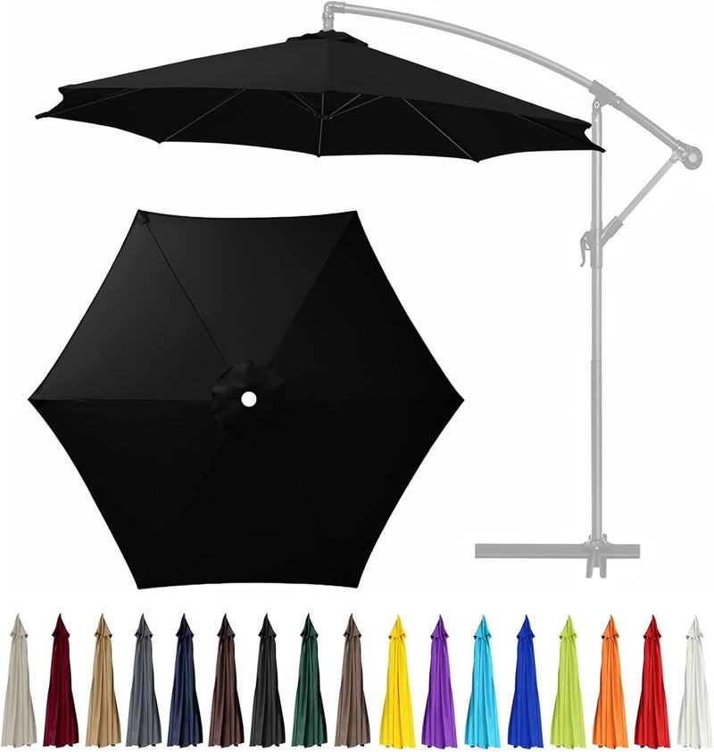 GLDDFDG 9Ft 6 Ribs Patio Umbrella Replacement Canopy (Canopy only), Canopy Replacement UV Protection Waterproof Outdoor Table Market Yard Umbrella Top Outdoor Umbrella Canopy,Black,9FT - Image 1